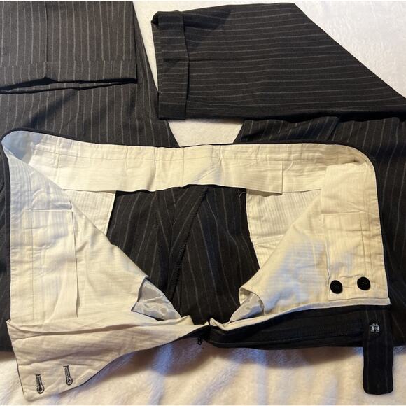 Isaia Napoli 46L 37x31 Gray Stripe Wool Flannel Designer 2 Piece Suit Italy - Picture 11 of 16